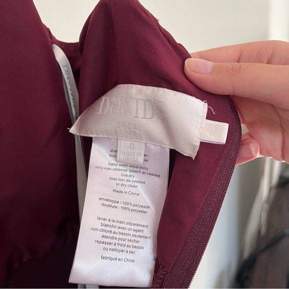 NWT David’s Bridal Wine Red Crepe-back Satin Spaghetti Strap Bridesmaid Dress - Picture 6 of 9